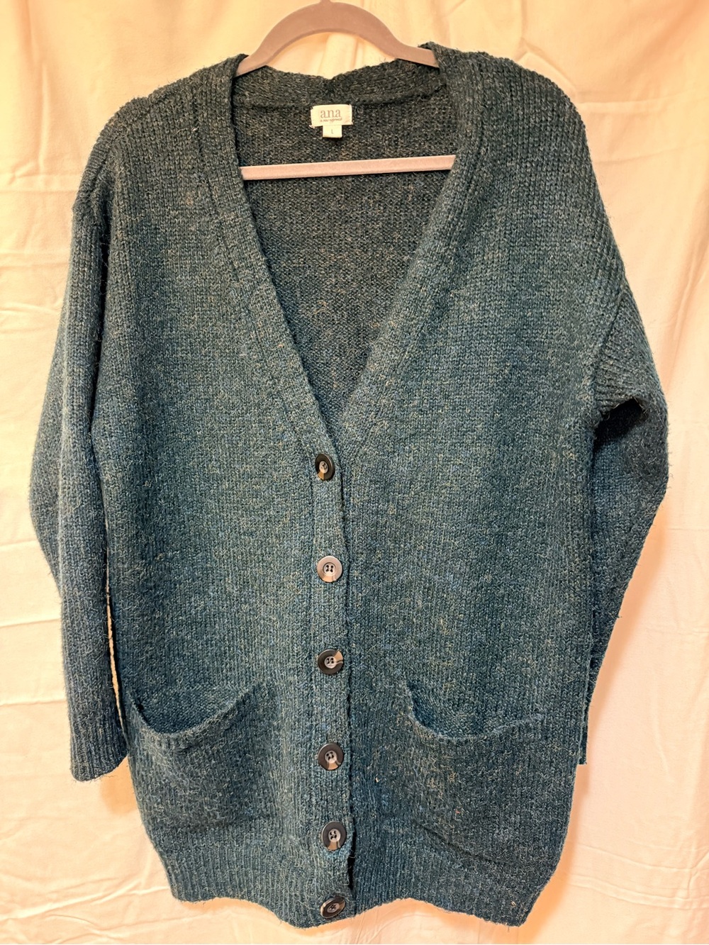 a.n.a Teal Knit Button-Front Cardigan Y2K fall flannel winter eclectic grandpa L
